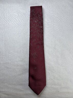 Lilly Dache Silk Tie Burgundy Tonal Leaf Print